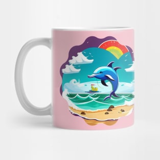 Blue dolphin happily jumping Mug